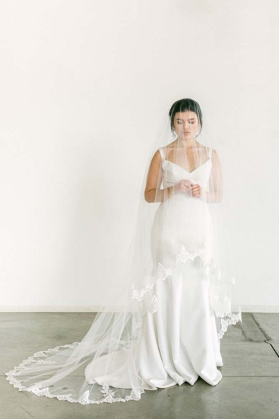 Bridal Veils: Modern Trousseau Lace Veil featuring Gelmor Lace