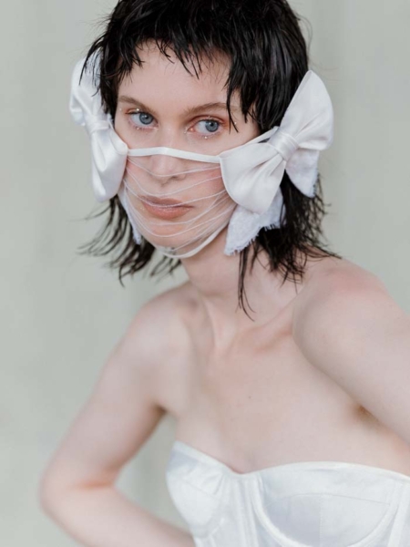 Bridal Accessories: Wiederhoeft SS21 Tulle Mask featuring Gelmor Lace